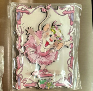 Vintage New Suzy's Zoo Tilly Mouse Pink Tutu Dancing Ballerina 3D Fridge Magnet 1990's