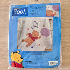 New Vintage Disney Winnie The Pooh with Balloon Baby Nursery Crib Quilt Kit Stamped Cross Stitch Hello Little One Keepsake Blanket 34" x 43"