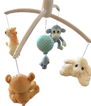 NEW Vintage Precious Moments Crib Musical Mobile for Baby Nursery Noah's Ark Plush Animals - Monkey Bear Lamb Bird Giraffe