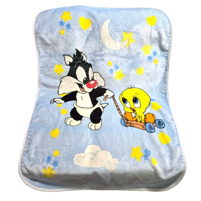 RARE Vintage NEW Baby Looney Tunes Sylvester Cat & Tweety Bird Baby Fleece Minky Plush Crib Blanket 30" x 41" Blue 1999 Moon & Stars