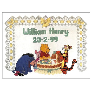 Rare Disney Winnie The Pooh Rock-A-Bye Baby Birth Announcement Sampler Counted Cross Stitch PDF Pattern Chart Instructions Debbie Minton Designer Stitches 1999