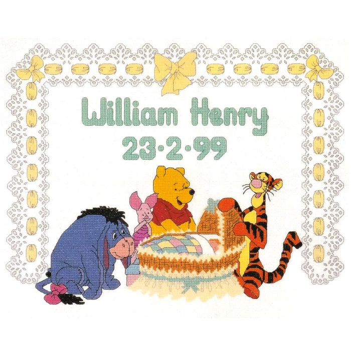 Rare Disney Winnie l'ourson Rock-A-Bye Baby Birth Announcement Sampler Counted Cross Stitching PDF Pattern Chart Instructions H21 Debbie Minton Designer Stitches 1999