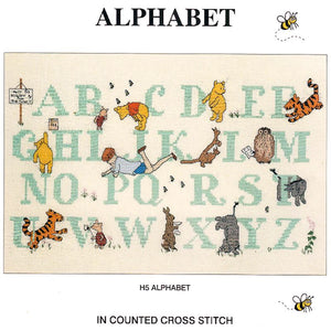 Kit de point de croix compté alphabet Winnie l'ourson classique vintage ou instructions de modèle PDF H6 par Debbie Minton Designer Stitches