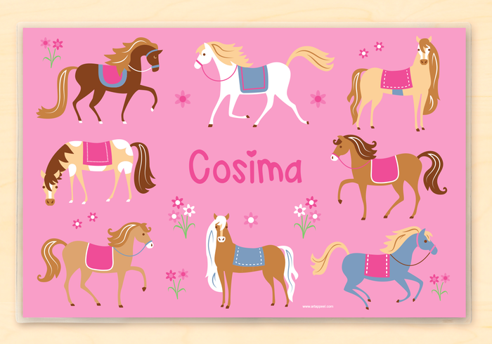 Horses Pink Personalized Kids Placemat 18" x 12" with Alphabet - Custom USA