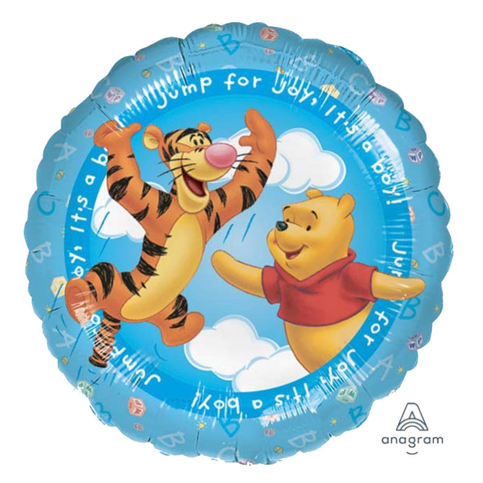 Globo azul para fiesta de bienvenida al bebé de 18" con Winnie The Pooh y Tigger It's A Boy