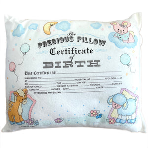 Keepsake Baby Birth Certificate Fill-In Pillow 11" x 13" Baby Animals - Baby Shower Gift Vintage 2002