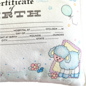 Keepsake Baby Birth Certificate Fill-In Pillow 11" x 13" Baby Animals - Baby Shower Gift Vintage 2002
