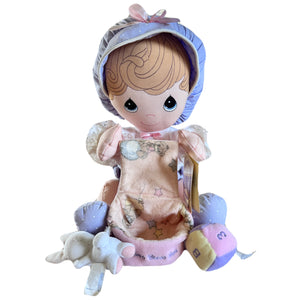 Vintage New Precious Moments 'Heaven Bless You' Girl Plush Wind Up Doll with Toys Musical Baby Nursery Toy 10" Rare Collectible 1999