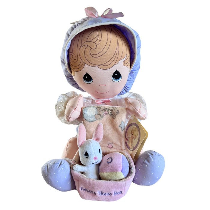 Vintage New Precious Moments 'Heaven Bless You' Girl Plush Wind Up Doll with Toys Musical Baby Nursery Toy 10" Rare Collectible 1999