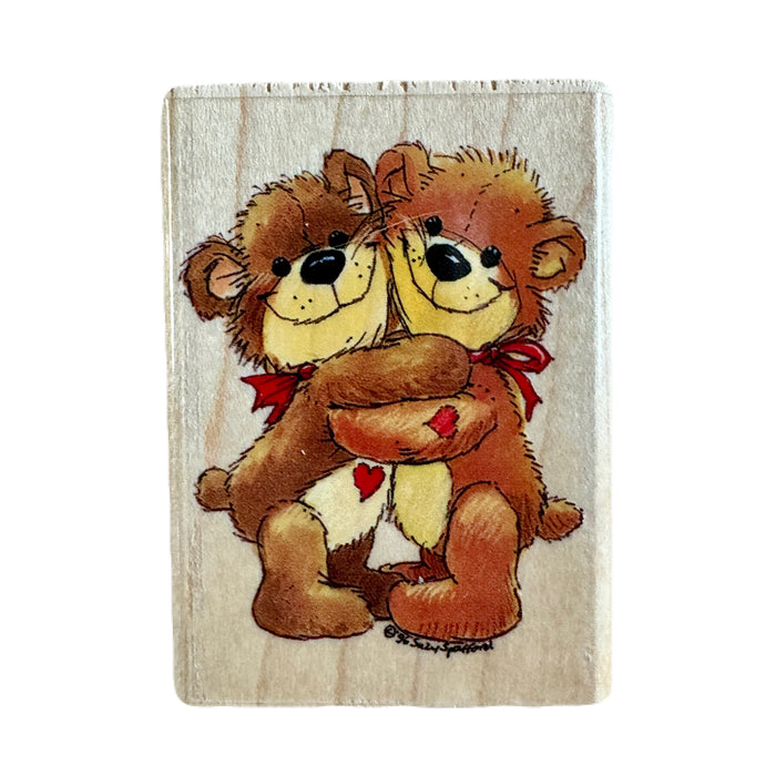 New Vintage Suzy's Zoo Bears Hugging Wooden Rubber Stamp 'Beary Hugs' by Rubber Stampede Beary Hugs 2796D