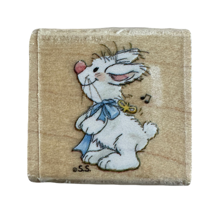 New Vintage Lil Lullabye White Musical Bunny Rabbit Little Suzy's Zoo Wooden Rubber Stamp by Rubber Stampede A2265B