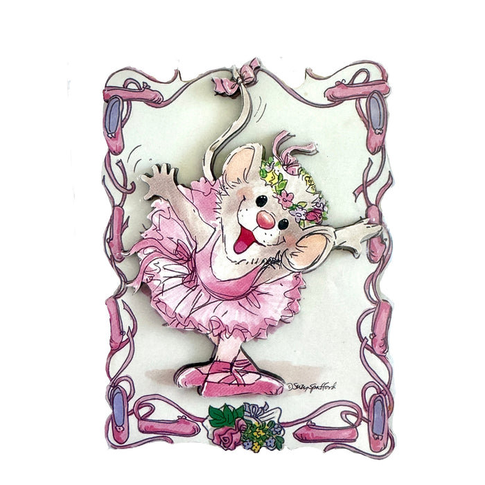 Vintage New Suzy's Zoo Tilly Mouse Pink Tutu Dancing Ballerina 3D Fridge Magnet 1990's