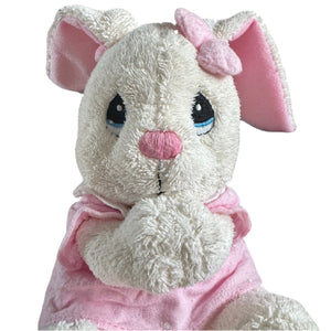 Vintage Talking Precious Moments 9" Baby White & Pink Girl Bunny Rabbit Plush Prayer Pal Doll Soft Rag Bedtime Collectible Stuffed Animal Praying Easter Toy