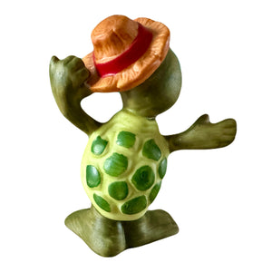 Vintage Suzy’s Zoo Corky Green Turtle With Hat Collectible Porcelain Bisque Figurine Statue by Suzy Spafford Enesco 1977