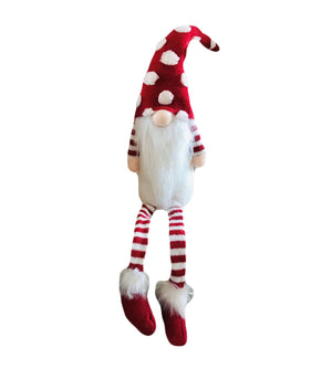 Large 24” Tall Fun Christmas Gnome Red White Dot & Stripe Shelf Sitter Candy Cane Lane Home Decor Felt & Knit Fabric Plush Weighted