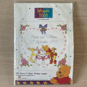 Vintage Rare Disney Winnie The Pooh Hearts & Roses Wedding Sampler Announcement  Piglet Tigger Rabbit Counted Cross Stitch Kit or PDF Pattern Instruction Chart 1999 Keepsake Debbie Minton Designer Stitches H29