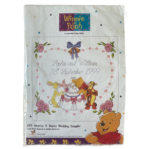 Vintage Rare Disney Winnie The Pooh Hearts & Roses Wedding Sampler Announcement  Piglet Tigger Rabbit Counted Cross Stitch Kit or PDF Pattern Instruction Chart 1999 Keepsake Debbie Minton Designer Stitches H29