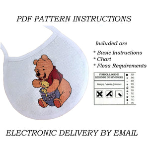 Babero de punto de cruz con un puñado de miel de Winnie The Pooh de Walt Disney, regalo de recuerdo para bebé, gráfico en PDF, instrucciones y patrón 132-24