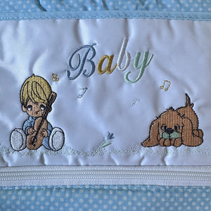Vintage Rare New Precious Moments Style Blue Boy with Puppy Small Diaper Bag Elegant Kids 2000 Baby Shower Gift