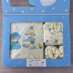 Ensemble cadeau 5 pièces de vêtements pour bébé garçon Precious Moments bleu pour nouveau-né de 0 à 3 mois - Body, pantalon, bonnet, mitaines, chaussons