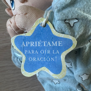 Vintage Talking Precious Moments 9" Baby Boy Plush Soft Rag Doll Says Lord's Bedtime Prayer Pal Praying Toy in Blue Cotton Pajamas Shower Gift