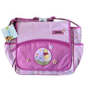 New Vintage Large 12" x 20" Winnie The Pooh Piglet with Custom Added 3D Flowers Pink Baby Girl Diaper Bag Striped & Floral Print with Side Pockets 2010