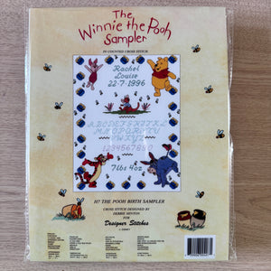 Vintage New Disney Winnie The Pooh Alphabet Counted Cross Stitch Kit Keepsake Baby Birth Announcement Record Sampler 1996 Designer Stitches H7