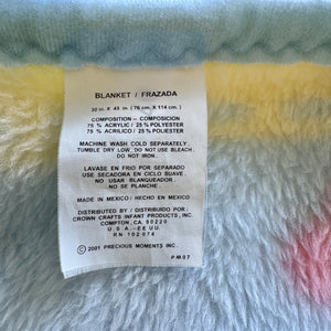 Vintage Precious Moments Baby Girl & Boy Hearts Crib Blanket Luxury Plush Throw 30" x 45" 2001 Crown Crafts Unisex Pastel Green Blue & Yellow