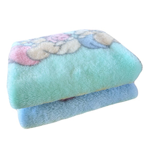 Vintage Precious Moments Baby Girl & Boy Hearts Crib Blanket Luxury Plush Throw 30" x 45" 2001 Crown Crafts Unisex Pastel Green Blue & Yellow