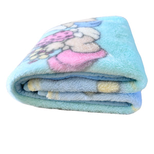 Vintage Precious Moments Baby Girl & Boy Hearts Crib Blanket Luxury Plush Throw 30" x 45" 2001 Crown Crafts Unisex Pastel Green Blue & Yellow