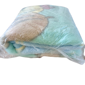 Vintage Precious Moments Baby Girl & Boy Hearts Crib Blanket Luxury Plush Throw 30" x 45" 2001 Crown Crafts Unisex Pastel Green Blue & Yellow