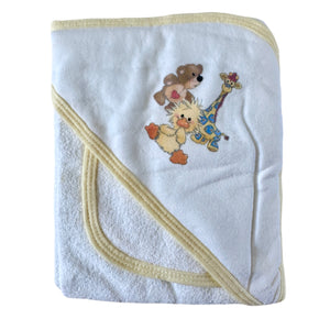 Ensemble serviette à capuche et débarbouillette pour bébé fille vintage Little Suzy's Zoo rose avec applique de lapin blanc Lulla 30" x 26"