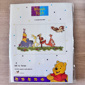 Walt Disney Winnie The Pooh 'On Parade' Counted Cross Stitch Kit H18 by Debbie Minton Designer Stitches Vintage 1999 Eight Friends / Characters Marching in a Row