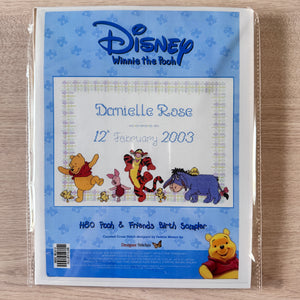 Kit de punto de cruz contado o instrucciones de patrón en PDF del desfile de amigos y polluelos de Winnie The Pooh de Disney, vintage y raro, para recuerdo, registro de anuncio de nacimiento de bebé, puntadas de diseñador H80