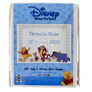 Kit de punto de cruz contado o instrucciones de patrón en PDF del desfile de amigos y polluelos de Winnie The Pooh de Disney, vintage y raro, para recuerdo, registro de anuncio de nacimiento de bebé, puntadas de diseñador H80