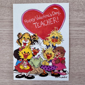 Vintage Suzy's Zoo Group Characters Teacher Valentine Card with Envelope