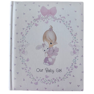 New Vintage Precious Moments Padded Baby Memory Book w/Keepsake Box by Hallmark - Our Baby Girl with Bunny