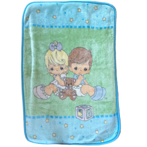 Couverture de berceau pour bébé fille et garçon, vintage, rare, Precious Moments PRECIOUS PALS, couverture en peluche de luxe Minky pour enfants avec agneau et poussins, 31" x 44"