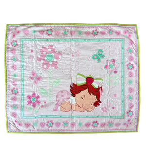 Rare Sleeping Baby Strawberry Shortcake Growing Sweeter Handmade Finished Completed Quilted Baby Crib Quilt New 42" x 35"
