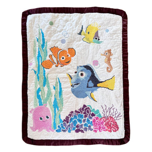 Finished Completed Disney Pixar Finding Nemo & Friends Baby Nursery Cross Stitched Crib Quilt Blanket Keepsake Throw 32" x 41"