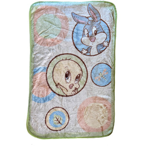 Vintage Baby Looney Tunes Tweety Bird & Bugs Bunny in Bubbles Circles Baby Fleece Plush Crib Blanket 28" x 44" Crown Crafts 2009