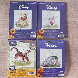 Disney Winnie The Pooh Watercolor Collection Counted Cross Stitch Kits Set of 4 - Pooh Bear, Piglet, Eeyore, Tigger - Vintage 2005
