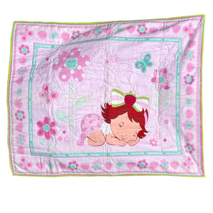 Rare Sleeping Baby Strawberry Shortcake Growing Sweeter Handmade Finished Completed Quilted Baby Crib Quilt New 42" x 35"