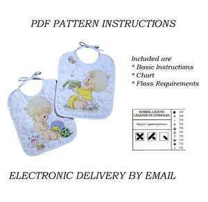 Precious Moments 2pc Baby Bib Set Stamped Counted Cross Stitch Kit or PDF Pattern Chart Instructions 'Precious Keepsakes' Instructions