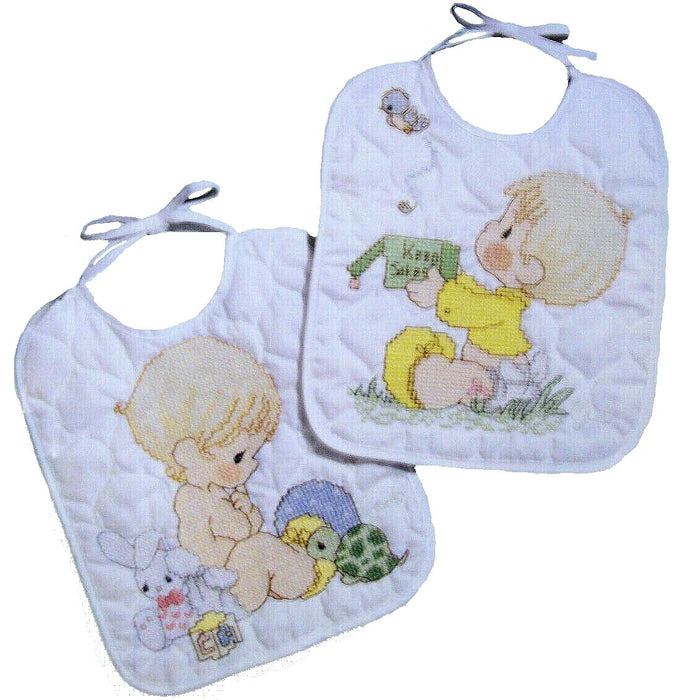 Precious Moments 2pc Baby Bib Set Stamped Counted Cross Stitch Kit or PDF Pattern Chart Instructions 'Precious Keepsakes' Instructions