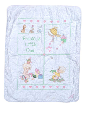 Vintage 1993 Precious Moments Stamped Cross Stitch Baby Quilt Kit Or PDF Pattern Chart Instructions 'Precious Little One' Keepsake Crib Blanket Throw 34" x 43"