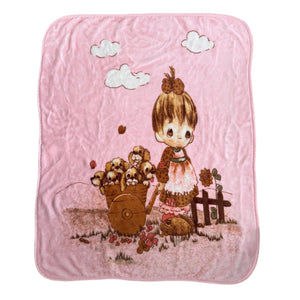 Manta vintage Precious Moments para bebé, niña pequeña, cachorros y perros, manta de felpa de lujo, gruesa, de terciopelo, de Minky, de 39 x 42 pulgadas