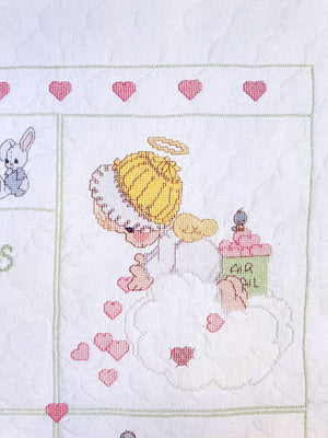 Kit de edredón para bebé con punto de cruz estampado Precious Moments vintage de 1993 o gráfico de patrón en PDF con instrucciones Manta de cuna de recuerdo 'Precious Little One' de 34" x 43"