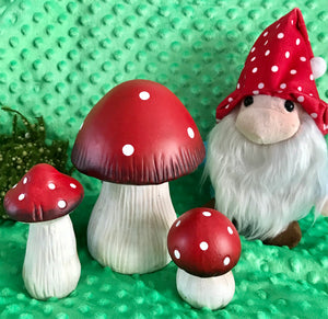 Whimsical Decorative Red White Polka Dot Mushroom Terra Cotta 3.5", 4.5",  7" 3pc Set Home Decoration Outdoor Indoor Gnome Fairy Rock Garden