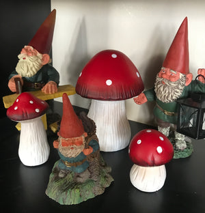 Whimsical Decorative Red White Polka Dot Mushroom Terra Cotta 3.5", 4.5",  7" 3pc Set Home Decoration Outdoor Indoor Gnome Fairy Rock Garden